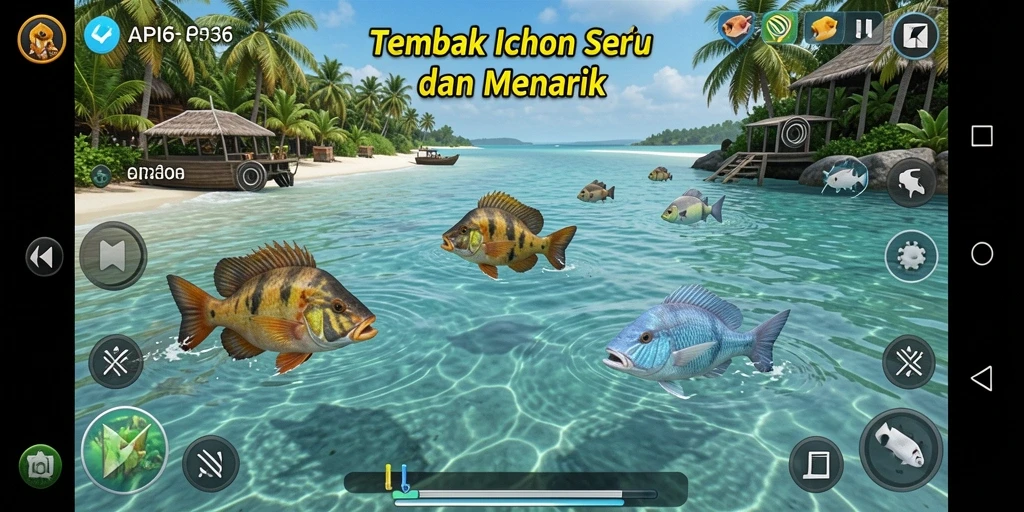 Tampilan gameplay seru dalam API36 saat menembak ikan.