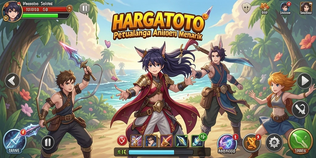 Tampilan gameplay HARGATOTO dengan karakter anime yang menarik.