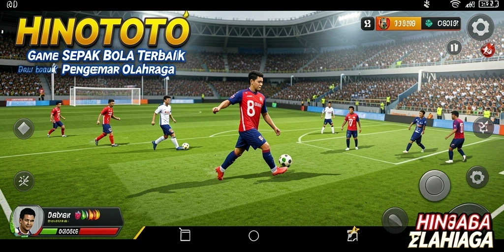 Tangkapan layar gameplay HINOTOTO dengan aksi sepak bola yang mendebarkan.