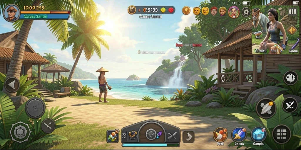Tampilan gameplay santai yang ceria dalam ID098.