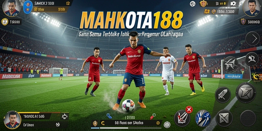 Tampilan gameplay MAHKOTA188 dengan aksi sepak bola yang mendebarkan.