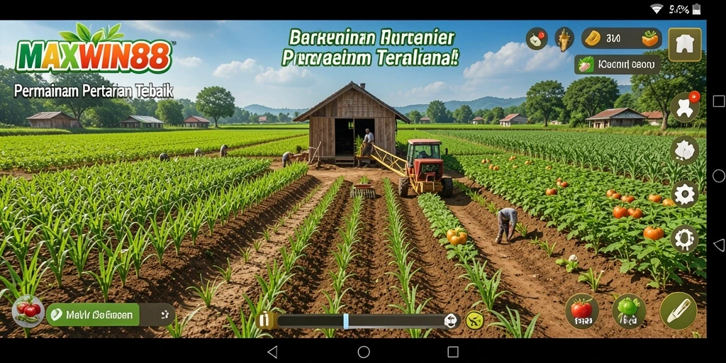 Tangkapan layar dari gameplay <strong>MAXWIN88</strong> yang menunjukkan suasana pertanian yang cerah.