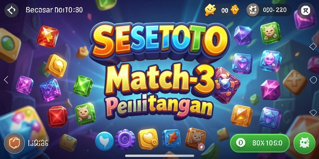 Screenshot utama SESETOTO menampilkan gameplay Match-3 yang seru.