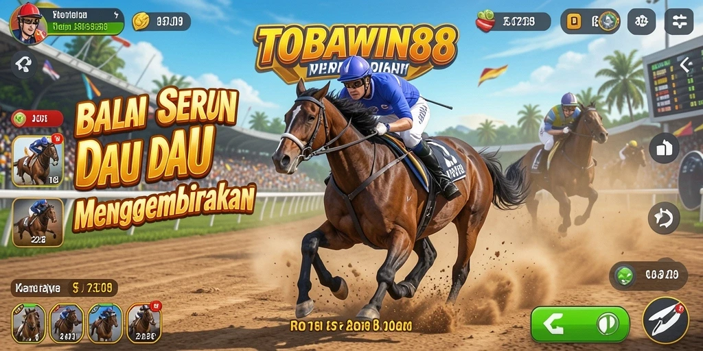 Tampilan gameplay seru TOBAWIN88 dengan aksi balapan mendebarkan.